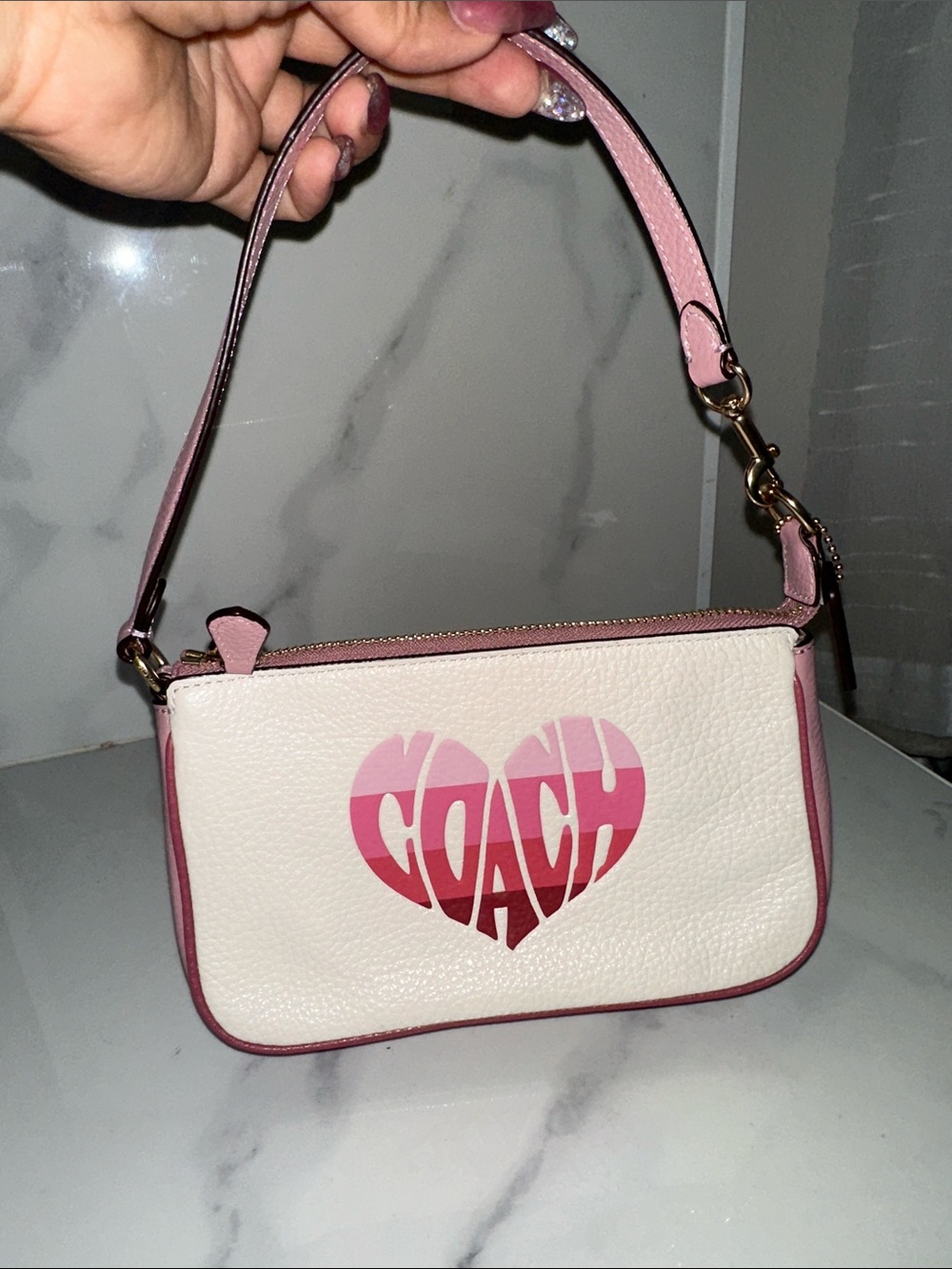 COACH White small nolita with Pink Heart Logo